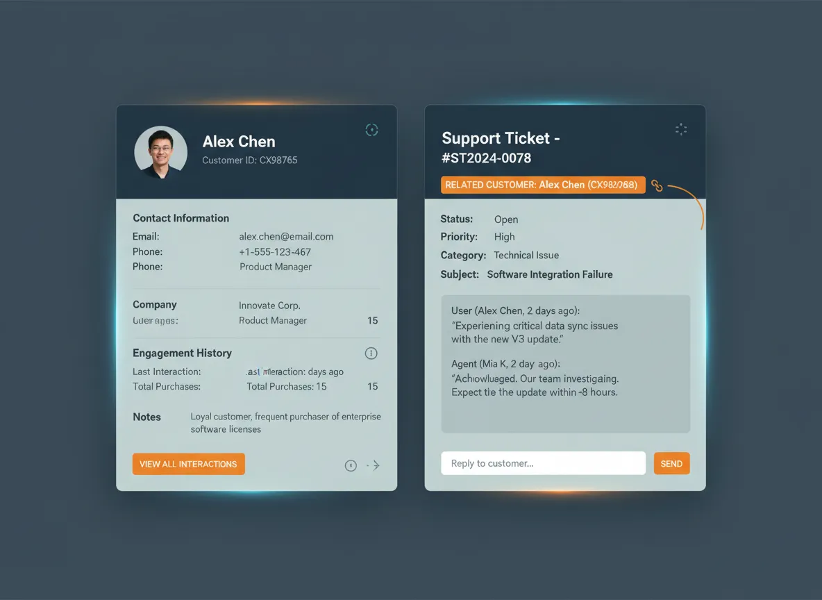 Integrated CRM and Ticketing UI