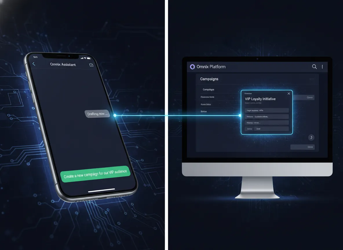 Omnix Assistant managing the platform via WhatsApp